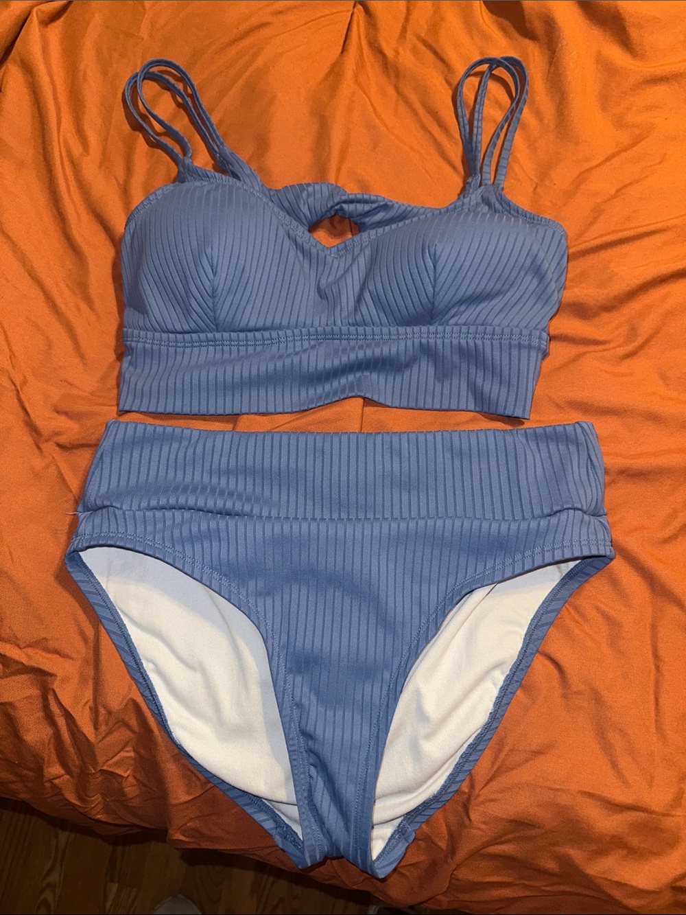 Ribbed Two-Piece Bikini Set in Dusty Blue